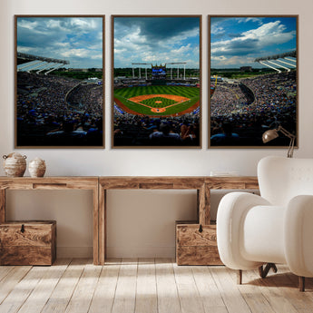 37127-MGV-CV-36X24-Kauffman Stadium Wall Art Canvas Print, Framed Kansas City Royals Field Art Picture Print, Baseball Stadium Perfect Sport Room