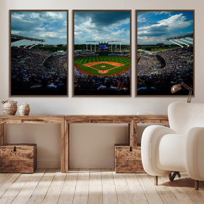 37127-MGV-CV-36X24-Kauffman Stadium Wall Art Canvas Print, Framed Kansas City Royals Field Art Picture Print, Baseball Stadium Perfect Sport Room