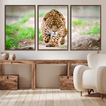 75066-MGV-CV-36X24-Leopard Wall Art Canvas Print, Framed Wild Animal Art Picture Print, Blue Eye Leopard Perfect Wild Minimal Decor Artwork
