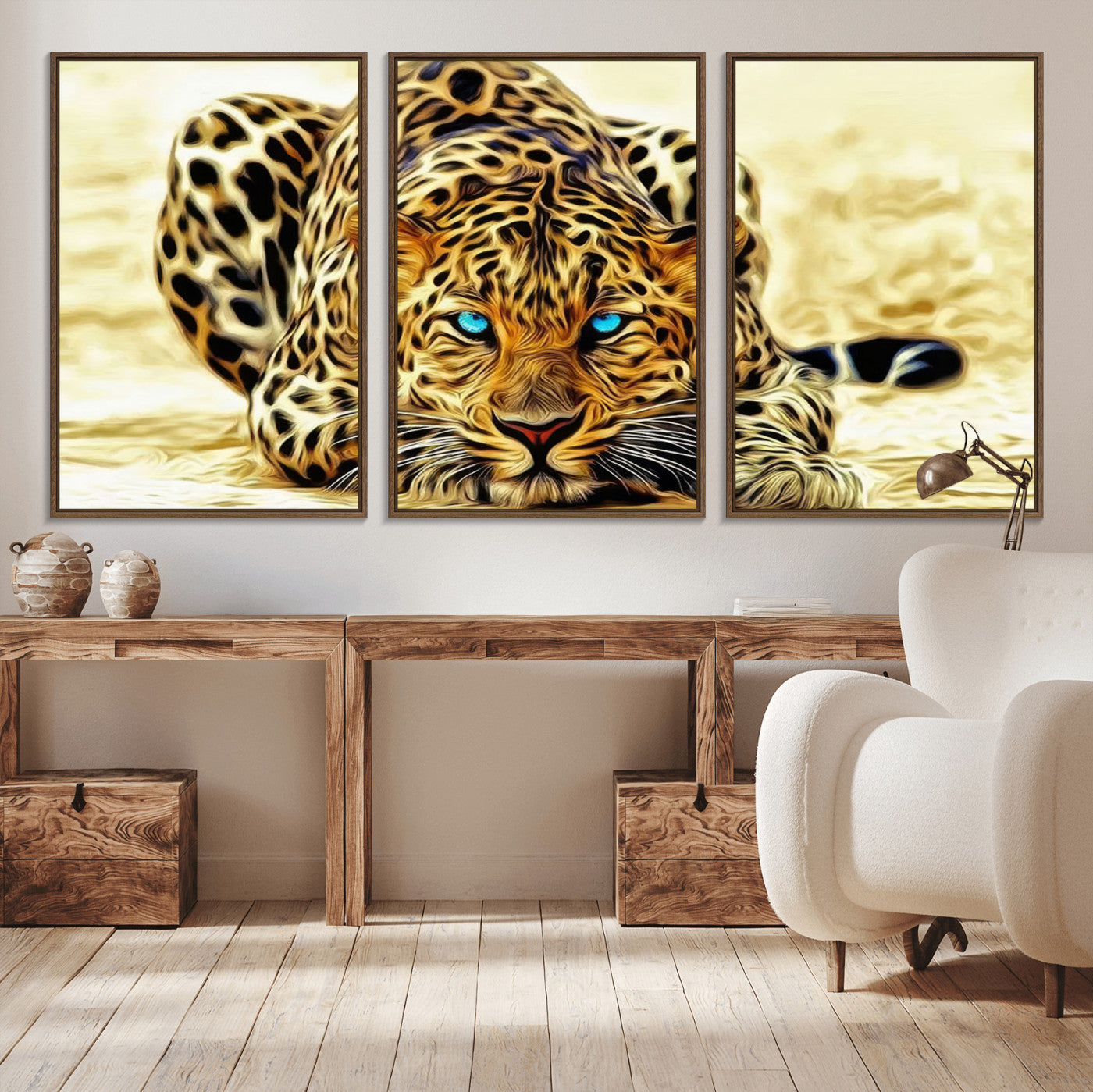 45281-MGV-CV-36X24-Blue Eye Leopard Wall Art Canvas Print, Framed Leopard Painting Art Picture Print, Big Cat Perfect Safari Wildlife Decor Artwork