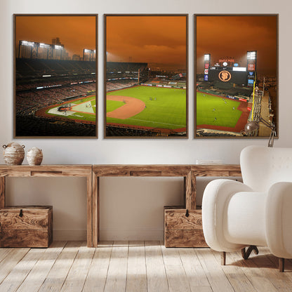 31315-MGV-CV-36X24-Oracle Park Stadium Wall Art Canvas Print, Framed California Stadium Art Picture Print, Oracle Park Field Perfect Sport Room Decor