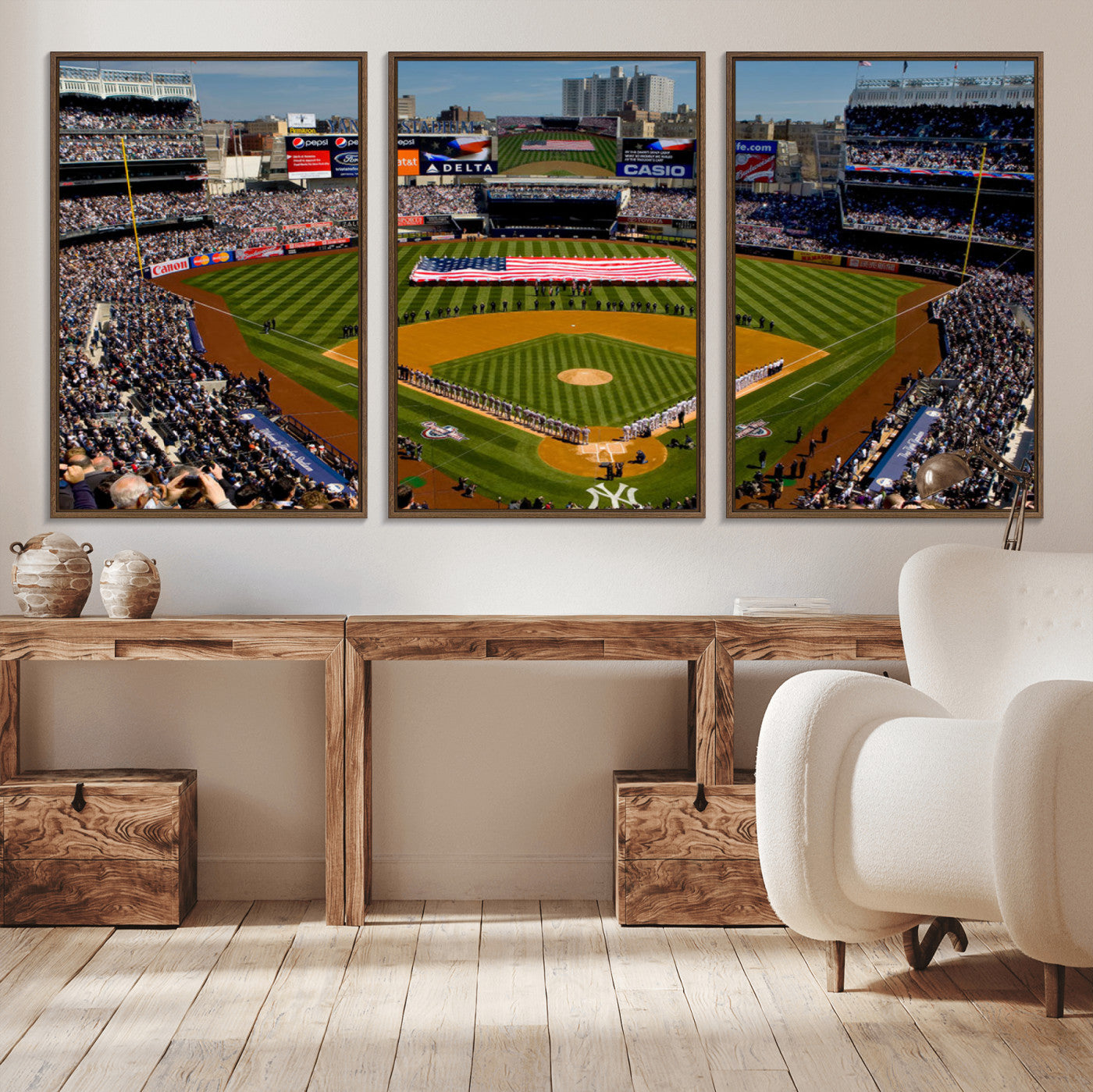 20879-MGV-CV-36X24-Yankee Stadium Wall Art Canvas Print, Framed New York Stadium Art Picture Print, Yankee Field Perfect Sport Room Decor Artwork
