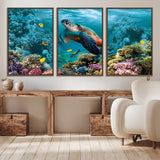 38661-MGV-CV-36X24-Sea Turtle Wall Art Canvas Print, Framed Ocean Wildlife Art Picture Print, Turtle Perfect Coastal Nature Decor Artwork