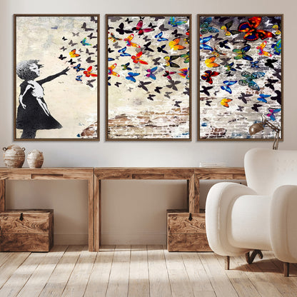 97895-MGV-CV-36X24-Girl with Butterflies Wall Art – Colorful Street Art Style Canvas Print, Modern Graffiti-Inspired Butterfly Artwork for Living