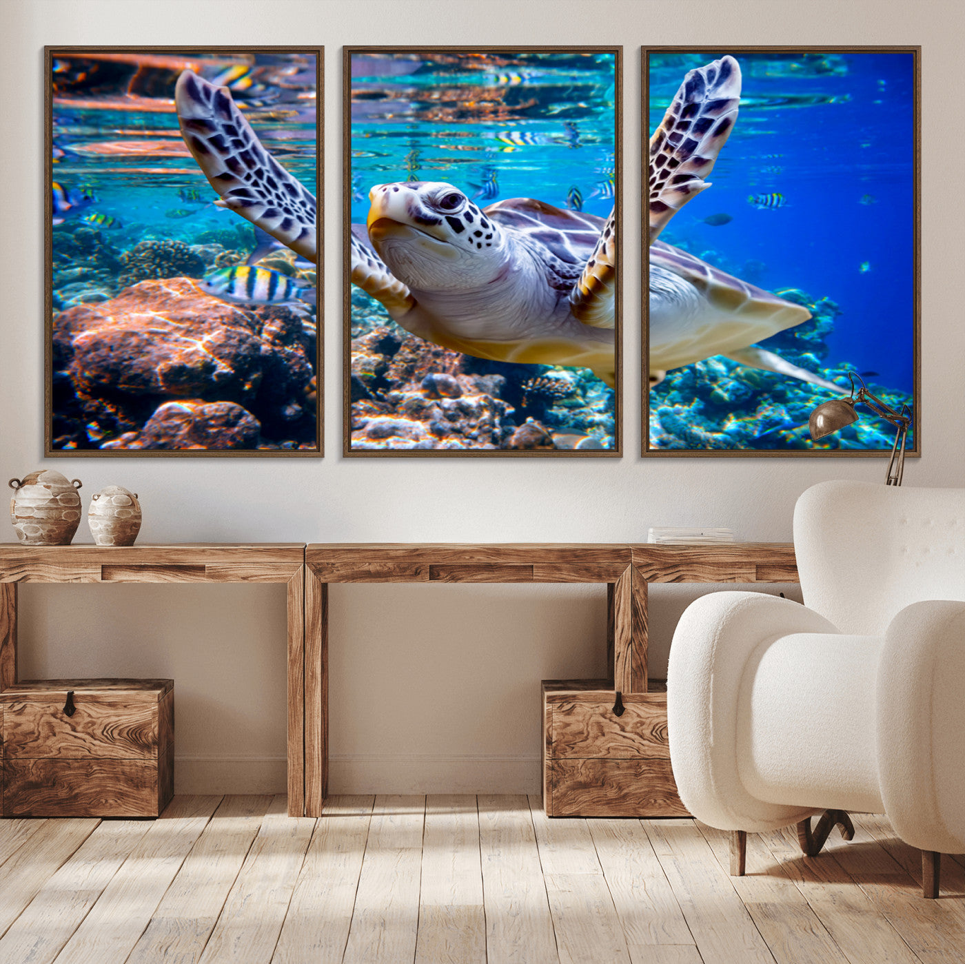 12683-MGV-CV-36X24-Sea Turtle Wall Art – Graceful Ocean Canvas Print with Coral Reef and Tropical Fish, Coastal Marine Life Decor for Beach House,