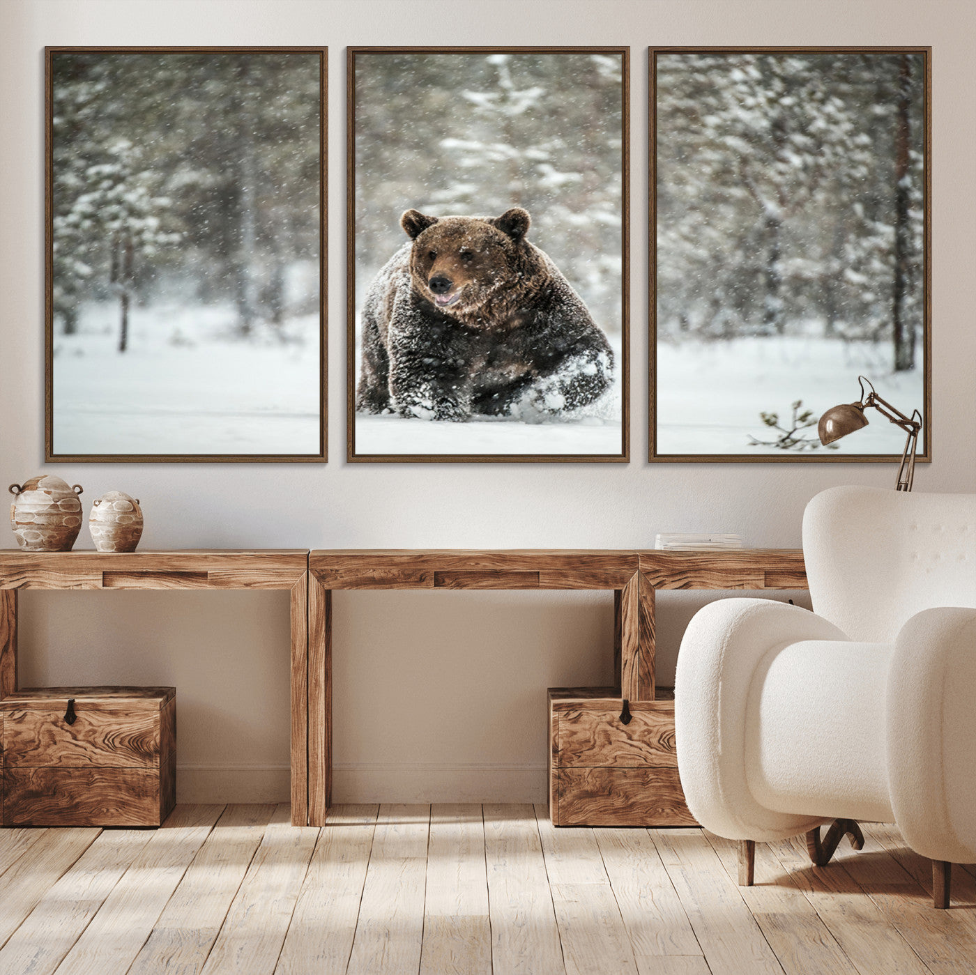 43350-MGV-CV-36X24-Wild Bear in Snow Wall Art – Majestic Wildlife Photography Print, Winter Forest Nature Decor for Cabin, Lodge, Rustic Home,
