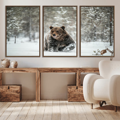 43350-MGV-CV-36X24-Wild Bear in Snow Wall Art – Majestic Wildlife Photography Print, Winter Forest Nature Decor for Cabin, Lodge, Rustic Home,