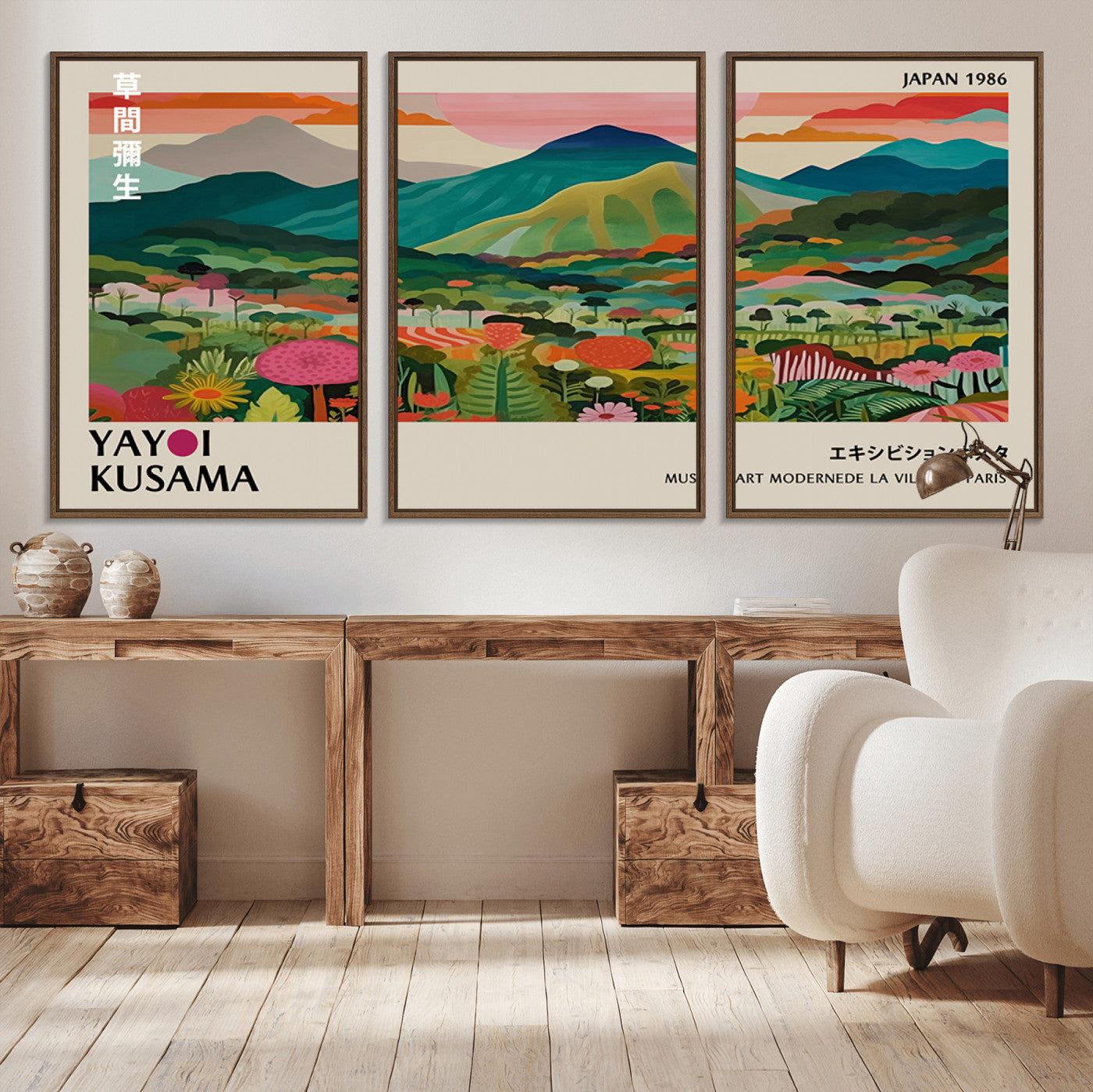 54215-MGV-CV-36X24-Yayoi Kusama Wall Art – Panoramic Japanese Landscape Canvas Print, Modern Abstract Nature Decor for Office, Bedroom or Living Room