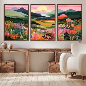 99638-MGV-CV-36X24-Sunset Meadow Wall Art – Panoramic Mountain Landscape with Wildflowers Canvas Print, Vibrant Nature Decor for Living Room, Bedroom