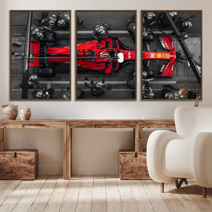 99356-MGV-CV-36X24-Ferrari Pit Stop Wall Art – Formula 1 Racing Car Canvas Print, Red Speed Machine Motorsport Decor for Office, Garage, Man Cave or