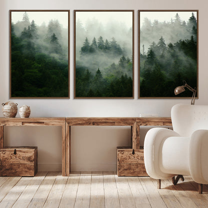 167720496-MGV-CV-36X24-Misty Forest Wall Art – Serene Evergreen Trees Canvas Print, Foggy Mountain Nature Landscape Decor for Bedroom, Living Room or