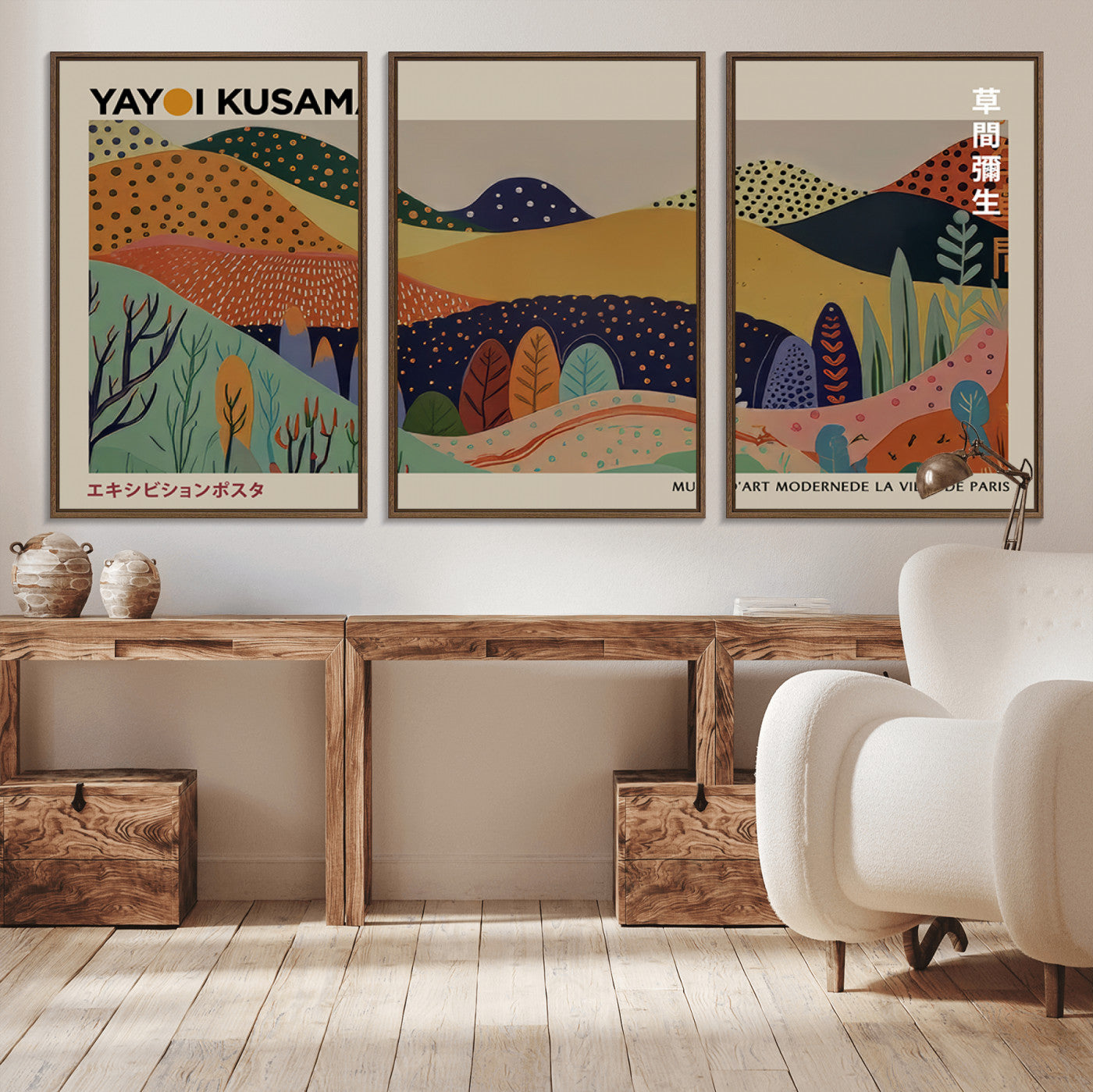 11242-MGV-CV-36X24-Kusama Wall Art – Abstract Colorful Hills Canvas Print, Modern Japanese Inspired Landscape Poster for Living Room, Office or