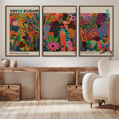 40791-MGV-CV-36X24-Kusama Inspired Wall Art – Vibrant Abstract Floral Jungle Canvas Print, Bold Pop Art Botanical Decor for Living Room, Bedroom, or