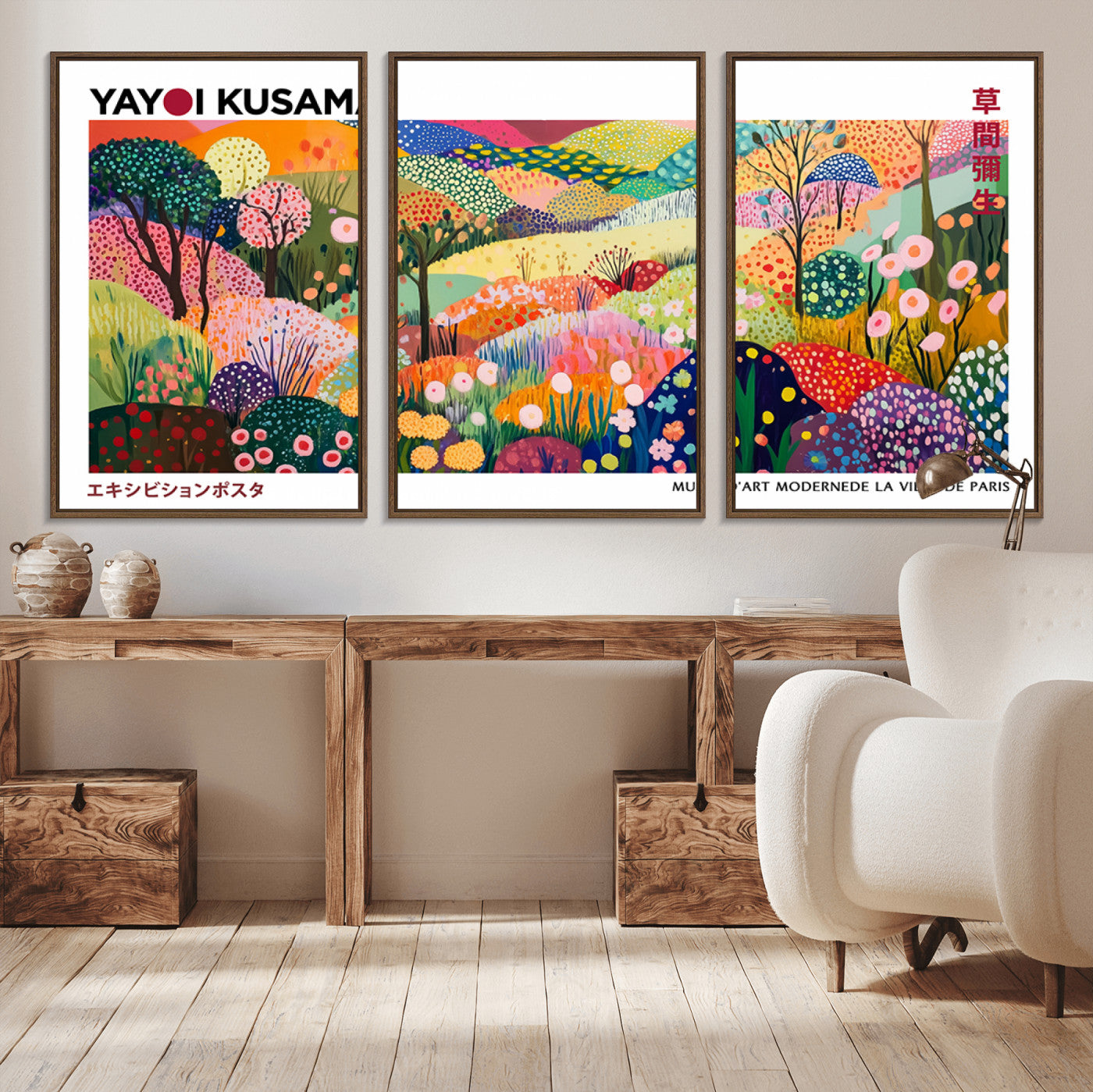 75201-MGV-CV-36X24-Yayoi Kusama Floral Wall Art – Vibrant Abstract Landscape Canvas Print, Modern Pop Art Poster for Living Room, Bedroom, or Gallery