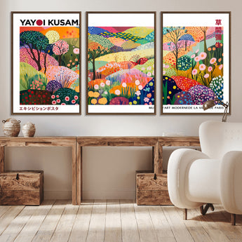 75201-MGV-CV-36X24-Yayoi Kusama Floral Wall Art – Vibrant Abstract Landscape Canvas Print, Modern Pop Art Poster for Living Room, Bedroom, or Gallery