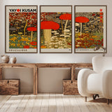 38013-MGV-CV-36X24-Yayoi Kusama Inspired Mushroom Garden Wall Art – Whimsical Botanical Canvas Print, Surreal Nature Poster, Fantasy Floral Artwork