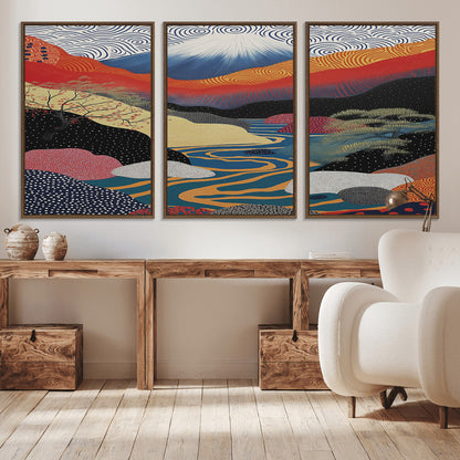 32131-MGV-CV-36X24-Japanese Mount Fuji Wall Art – Abstract Landscape Canvas Print with Swirling Sky & River, Modern Minimalist Asian Inspired Poster