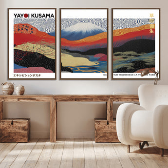 14839-MGV-CV-36X24-Yayoi Kusama Wall Art – Panoramic Mountain & River Canvas Print, Modern Abstract Japanese Landscape Decor for Living Room or