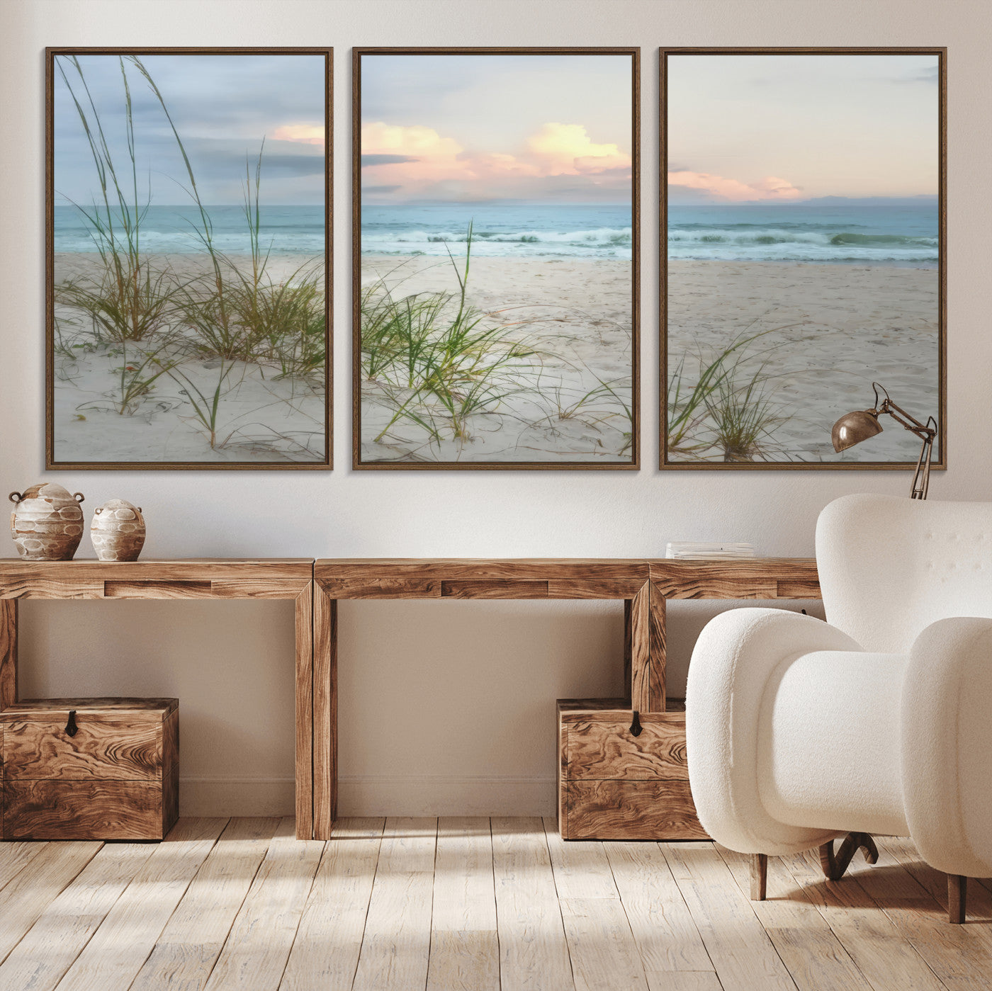 Test1001-MGV-CV-36X24-Coastal Beach Wall Art – Panoramic Ocean Waves and Sandy Dunes Canvas Print, Serene Seascape with Sea Oats for Relaxing Home or