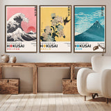 Katsushika-MGV-CV-36X24-Katsushika Hokusai Wall Art Set – The Great Wave, Hydrangea and Swallow, Fine Wind Canvas Prints, Japanese Ukiyo e Style Home and