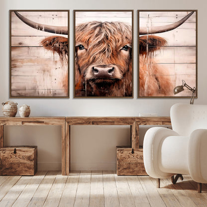 93730-MGV-CV-36X24-Scottish Cow Wall Art Canvas Print, Framed Longhorn Cow Art Picture Print, Highland Cattle Perfect Rustic Farmhouse Decor Artwork