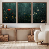 26218-MGV-CV-36X24-Wildflower Wall Art – Dark Botanical Floral Canvas Print, Modern Nature Painting Poster with Daisy Poppy Yellow Flowers for Living