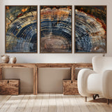 16193-MGV-CV-36X24-Tree Ring Wall Art – Abstract Wood Grain Canvas Print, Rustic Nature Texture Artwork Poster for Living Room, Bedroom, Office,