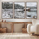 29975-MGV-CV-36X24-Winter Cabin by the Lake Wall Art – Snowy Mountain Landscape Canvas Print, Rustic Lodge Cabin Decor for Cozy Living Room, Bedroom