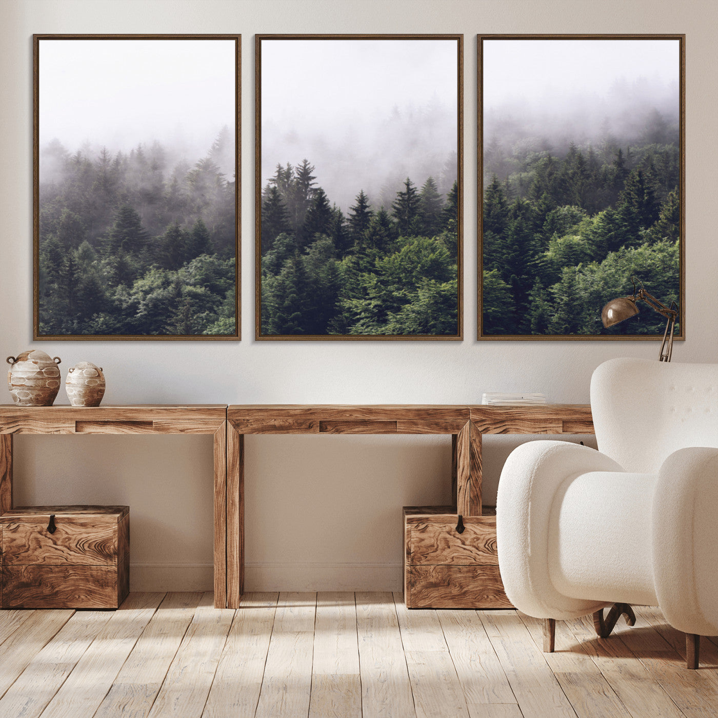 42578900-MGV-CV-36X24-Misty Pine Forest Wall Art – Tranquil Foggy Mountain Canvas Print, Nature Landscape Décor for Bedroom, Living Room, Cabin or