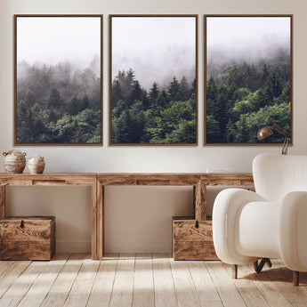 42578900-MGV-CV-36X24-Misty Pine Forest Wall Art – Tranquil Foggy Mountain Canvas Print, Nature Landscape Décor for Bedroom, Living Room, Cabin or