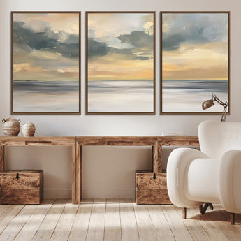 45544-MGV-CV-36X24-Ocean Sunset Wall Art – Serene Seascape Canvas Print with Golden Sky and Calm Water, Coastal Beach Artwork for Living Room,