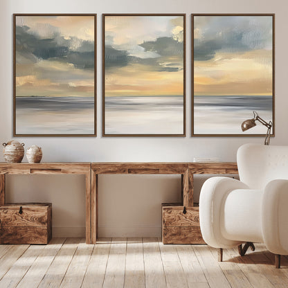 45544-MGV-CV-36X24-Ocean Sunset Wall Art – Serene Seascape Canvas Print with Golden Sky and Calm Water, Coastal Beach Artwork for Living Room,