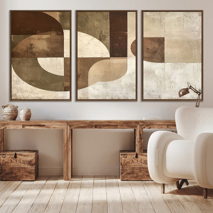 59767-MGV-CV-36X24-Abstract Geometric Shapes Wall Art – Modern Minimalist Canvas Print, Neutral Brown Beige Tan Artwork for Living Room, Bedroom,