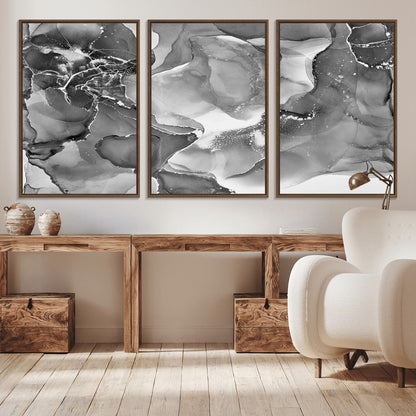 15911-MGV-CV-36X24-Black and White Abstract Wall Art – Modern Ink Swirl Canvas Print, Minimalist Contemporary Painting for Living Room, Bedroom,