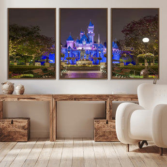 63560-MGV-CV-36X24-Fairy Tale Castle Wall Art – Magical Night Scene Canvas Print with Lights and Gardens, Fantasy Architecture Artwork for Living