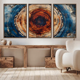 90395-MGV-CV-36X24-Tree Ring Wall Art – Abstract Wood Grain Canvas Print with Fiery Red and Blue Tones, Bold Rustic Nature Inspired Artwork Decor for