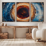 30457-MGV-CV-36X24-Tree Ring Wall Art – Abstract Wood Grain Canvas Print with Brown and Blue Swirl, Rustic Nature Inspired Artwork for Living Room,