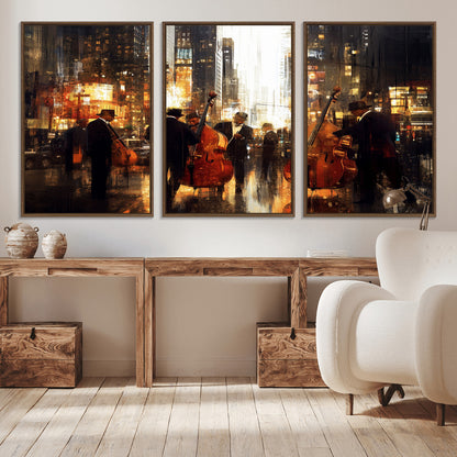 58782-MGV-CV-36X24-Jazz Musicians Cityscape Wall Art – Vibrant Urban Night Canvas Print, Elegant Music Themed Decor for Living Room, Office, or Music