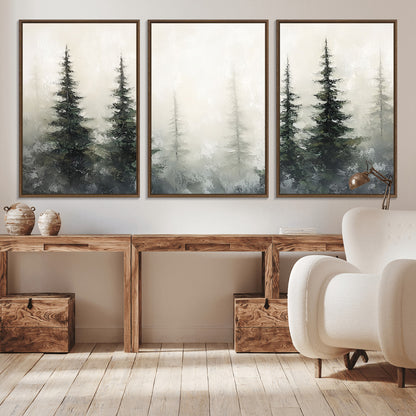 33241-MGV-CV-36X24-Misty Forest Wall Art Canvas Print, Framed Foggy Pines Art Picture Print, Forest Haze Perfect Rustic Minimalist Decor Artwork
