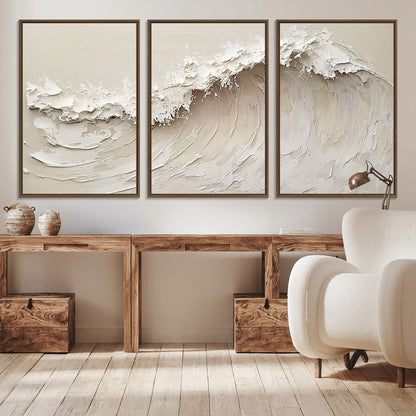 45175-MGV-CV-36X24-Textured Wave Wall Art Canvas Print, Framed Minimal Seascape Art Picture Print, Elegant Wave Perfect Modern Coastal Decor Artwork