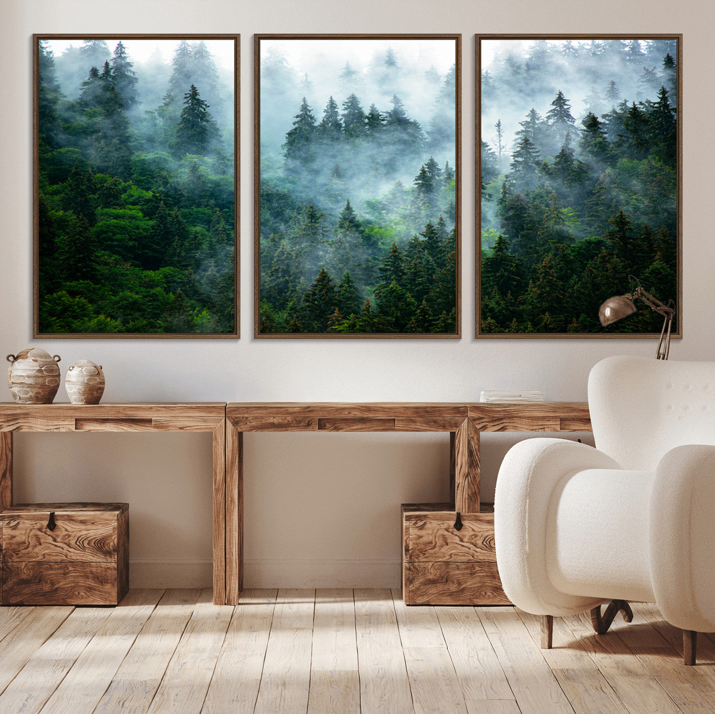 17393683-MGV-CV-36X24-Misty Forest Art Wall Art Canvas Print, Framed Foggy Mountain Art Art Picture Print, Scenic Wall Print Perfect Decor Artwork