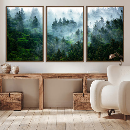 17393683-MGV-CV-36X24-Misty Forest Art Wall Art Canvas Print, Framed Foggy Mountain Art Art Picture Print, Scenic Wall Print Perfect Decor Artwork