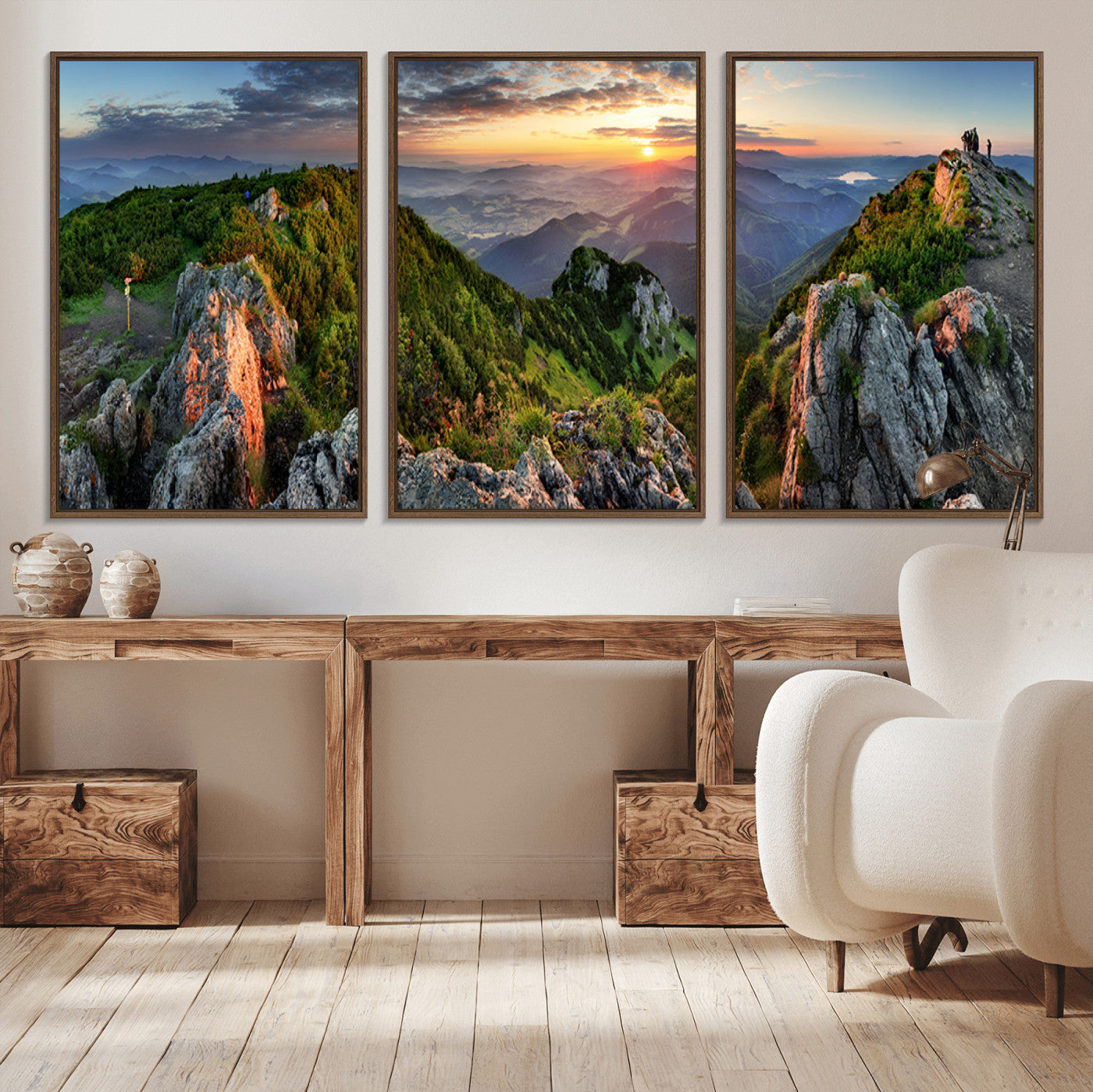 51582565-MGV-CV-36X24-Mountain Sunrise Panorama Wall Art – Scenic Landscape Canvas Print, Hiking Adventure Nature Photography, Large Mountain Range Wall