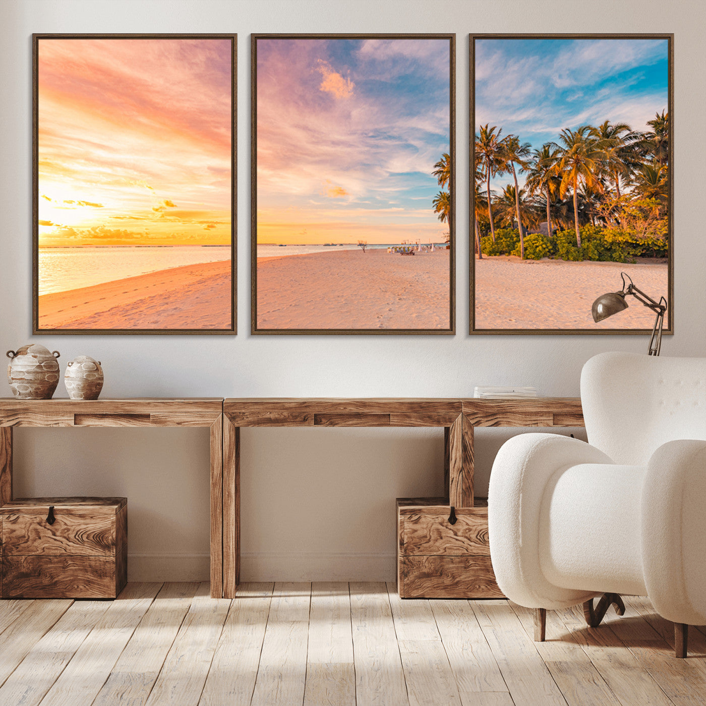 41542880-MGV-CV-36X24-Tropical Beach Wall Art Canvas Print, Framed Palm Trees Art Picture Print, Sunset Shore Perfect Tropical Coastal Decor Artwork