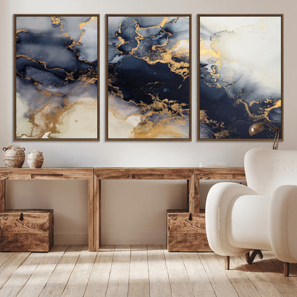 41136487-MGV-CV-36X24-Black Marble Wall Art Canvas Print, Framed Gold Veins Art Picture Print, Abstract Texture Perfect Moody Luxe Decor Artwork