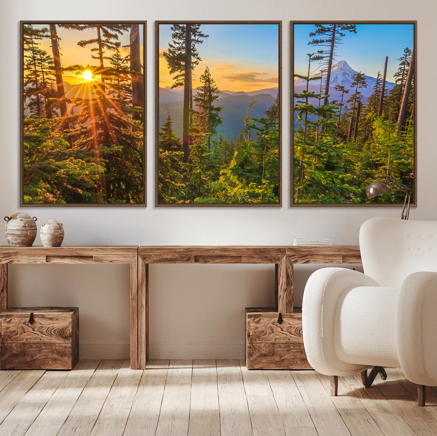83544043-MGV-CV-36X24-Forest Sunset Wall Art Canvas Print, Framed Sunset Trees Art Picture Print, Green Pines Perfect Rustic Nature Decor Artwork
