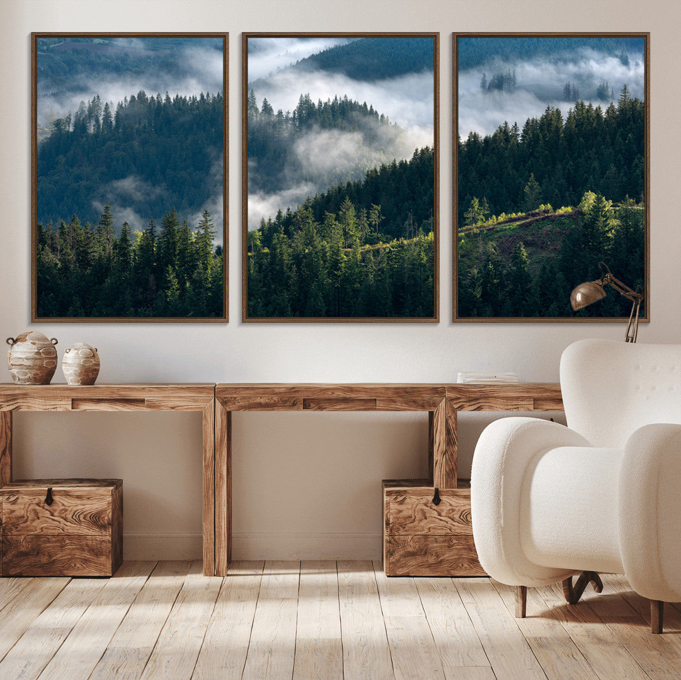 84598503-MGV-CV-36X24-Misty Forest Wall Art Canvas Print, Framed Pine Hills Art Picture Print, Moody Hills Perfect Moody Woodland Decor Artwork