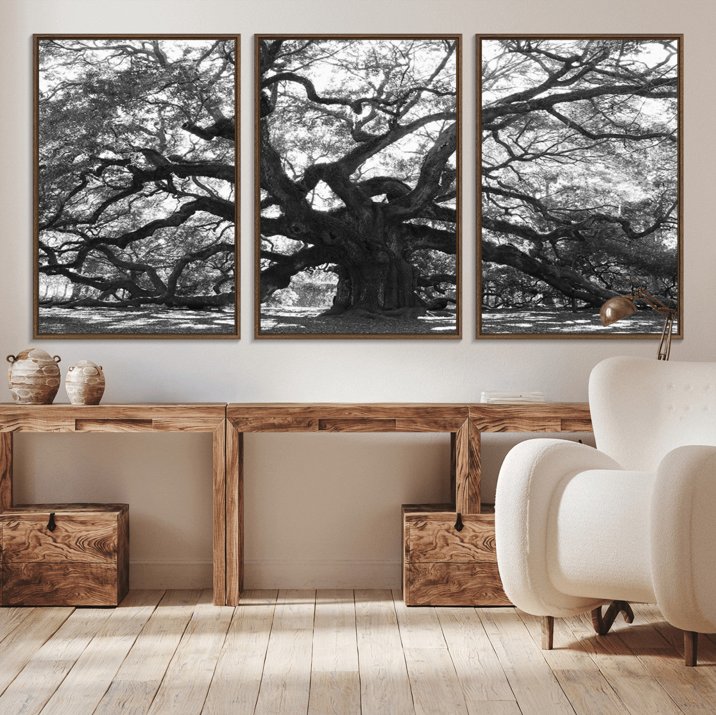 81655611-MGV-CV-36X24-Ancient Oak Wall Art Canvas Print, Framed Twisted Branches Art Picture Print, Gnarled Tree Perfect Moody Nature Decor Artwork