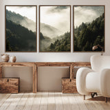 57570237-MGV-CV-36X24-Misty Valley Wall Art Canvas Print, Framed Foggy Forest Art Picture Print, Pine Trees Perfect Moody Woodland Decor Artwork