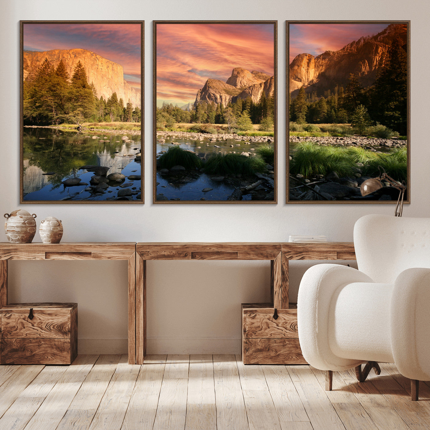 31199457-MGV-CV-36X24-Yosemite Valley Wall Art Canvas Print, Framed El Capitan Art Picture Print, Sunset Sky Perfect Vibrant Western Decor Artwork
